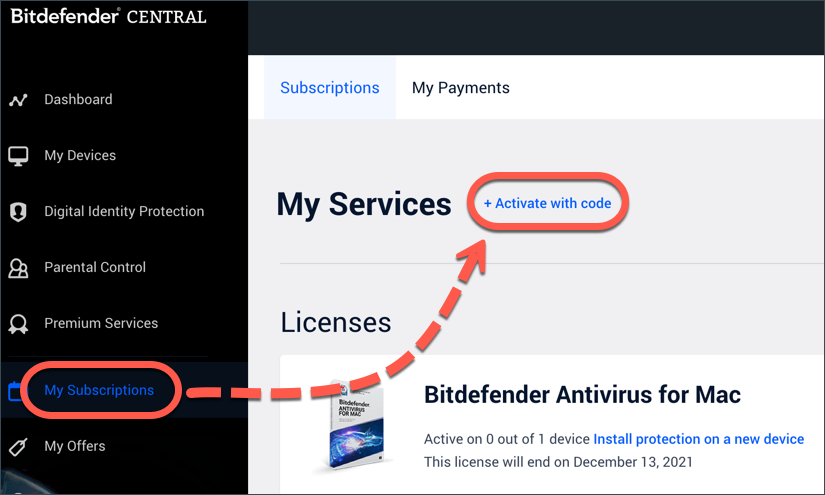Худалдан авах, суулгах заавар 8 My Subscriptions хэсэг дэх + Activate with code товч